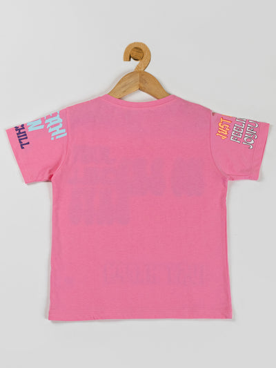 Pampolina Girls Printed & Half Sleeve Top-Pink