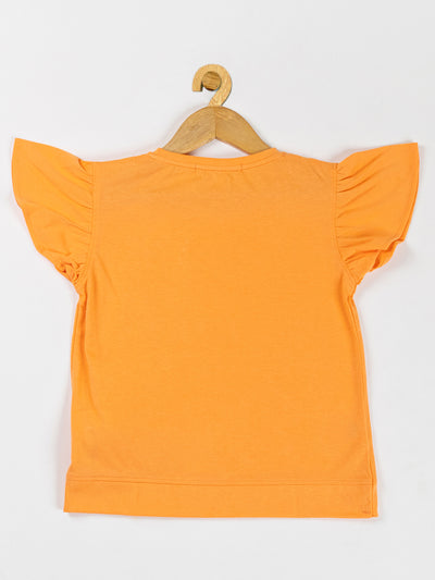 Pampolina Girls Solid Puff Sleeve With Side Belt-Orange