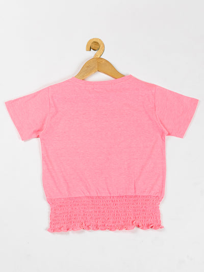 Pampolina Girls Solid Crop Top With Waist Elastie-L.pink