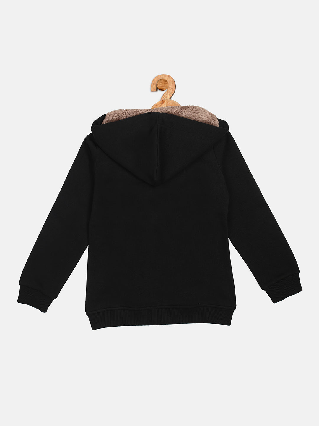Pampolina Girls Solid Sweatshirt with Hoddie and Zip-Black