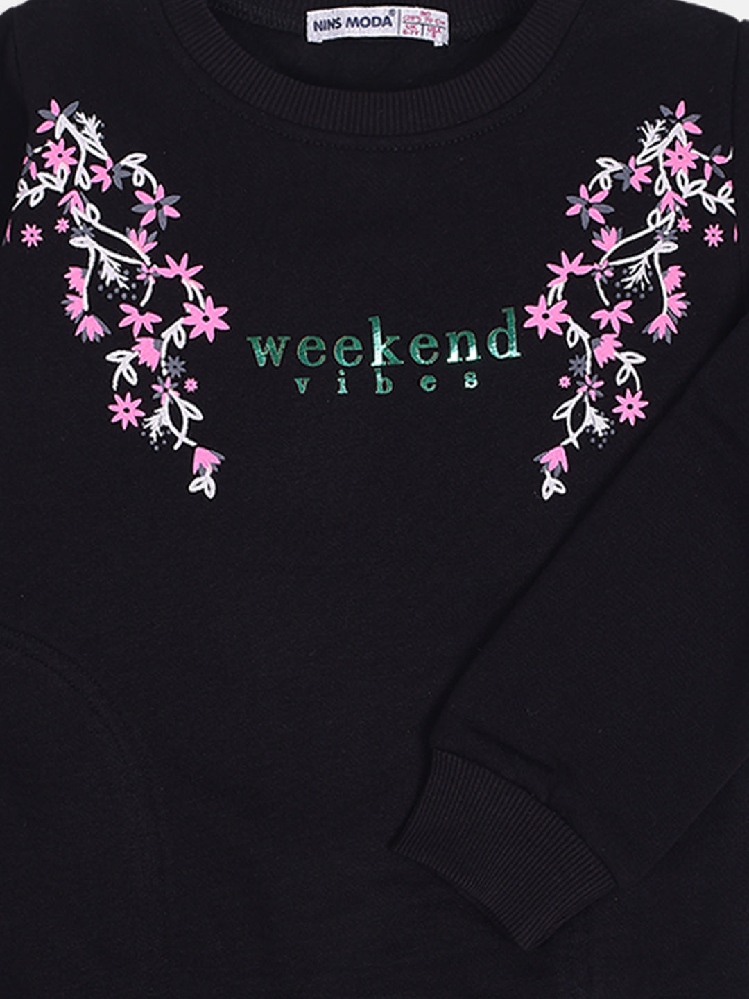 Pampolina Girls Floral Printed Sweatshirt - Black