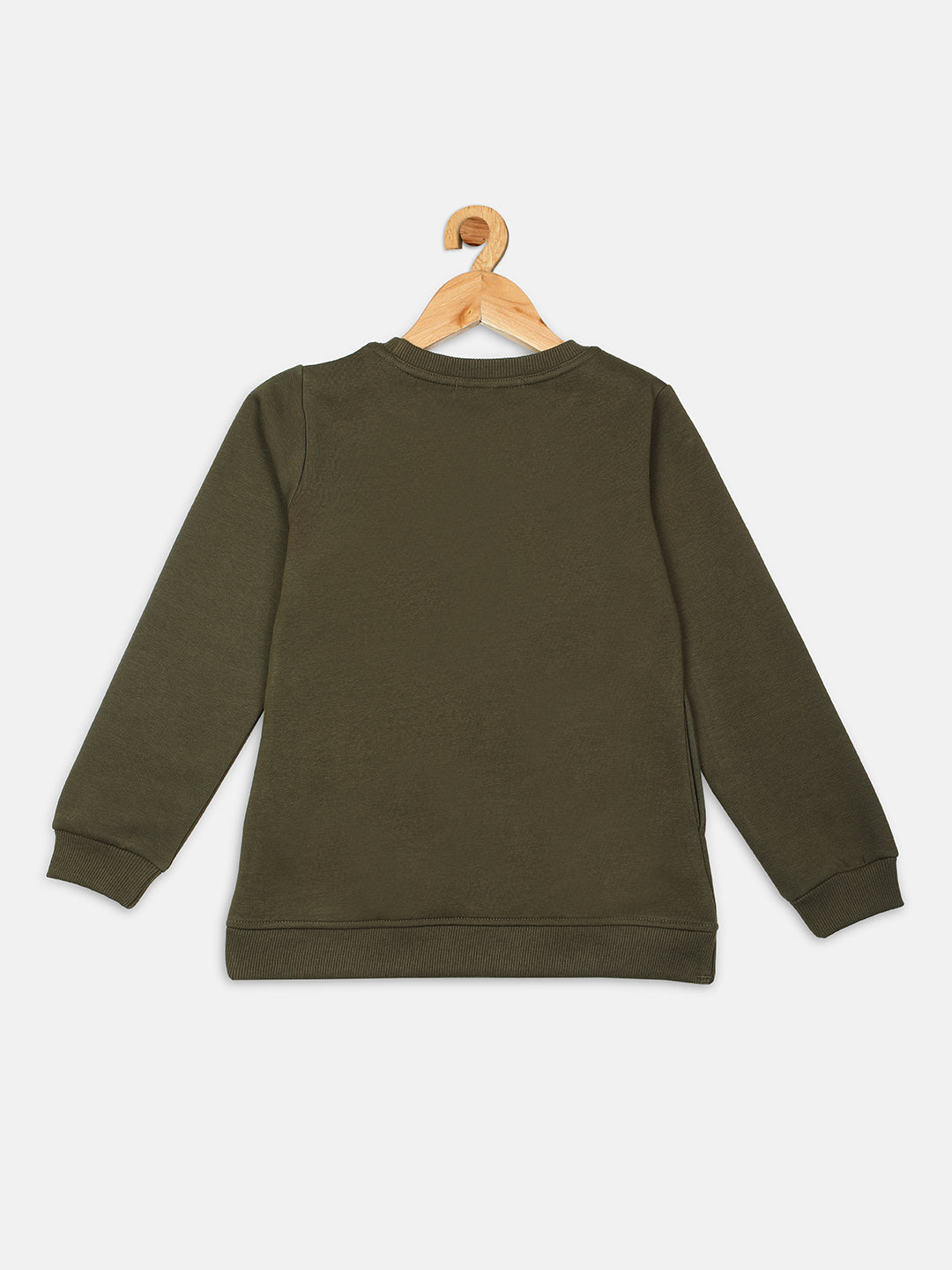 Pampolina  Girls Solid Round Neck Sweatshirt-Olive