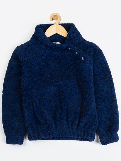 Pampolina Girls Solid With Side Button Sweatshirt-Navy