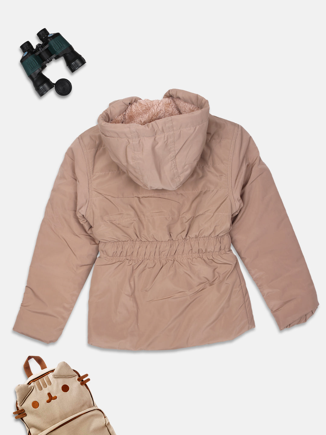 ZIAMA GIRLS SOLID FULL SELEVE WITH HODDIE & ZIPPER JACKET-FAWN