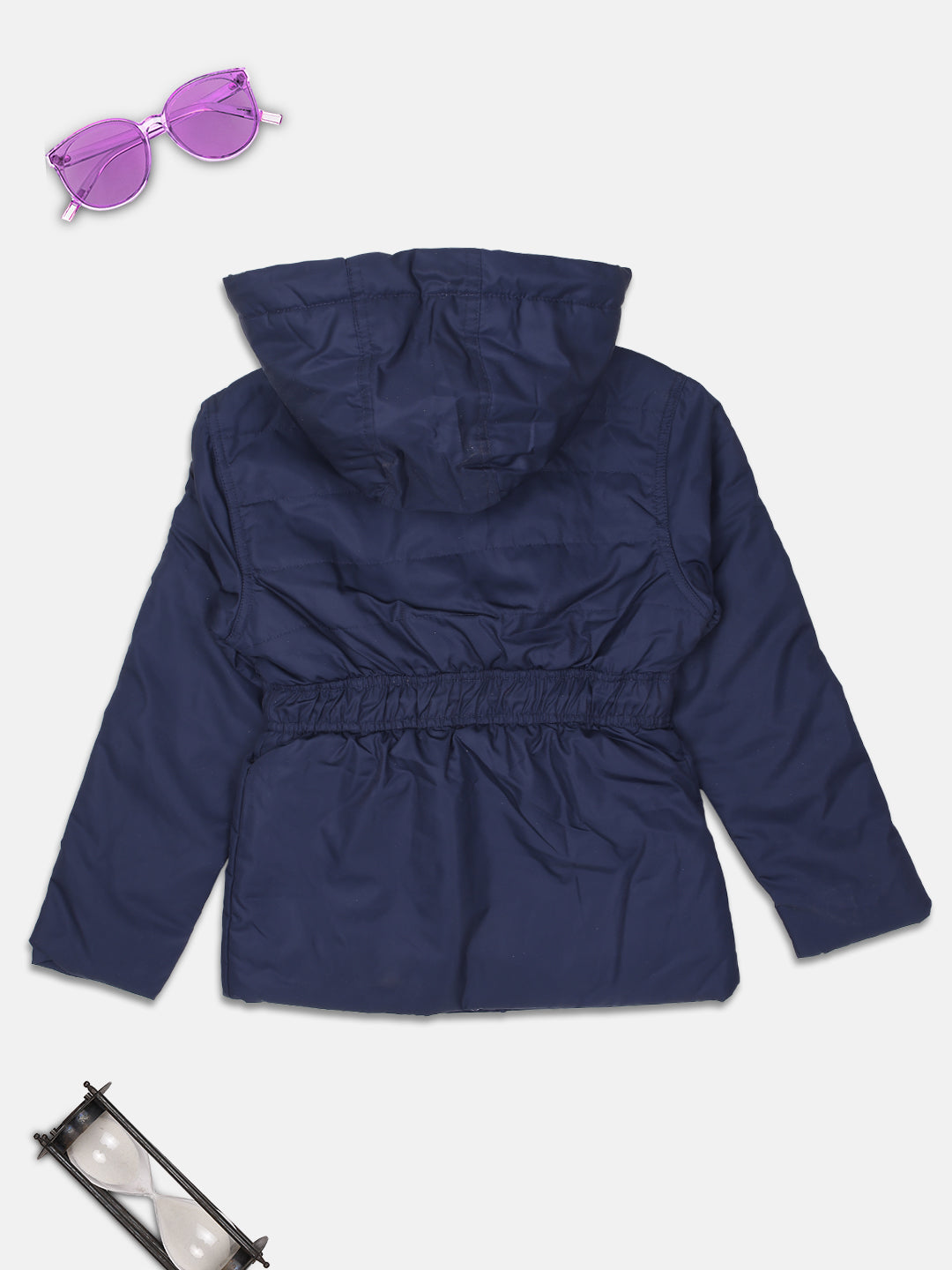 ZIAMA GIRLS SOLID FULL SELEVE WITH HODDIE & ZIPPER JACKET-NAVY
