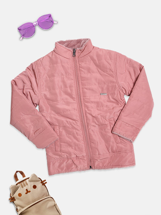 Nins Moda Girls Light weight Solid Full Sleeve Jacket-Peach