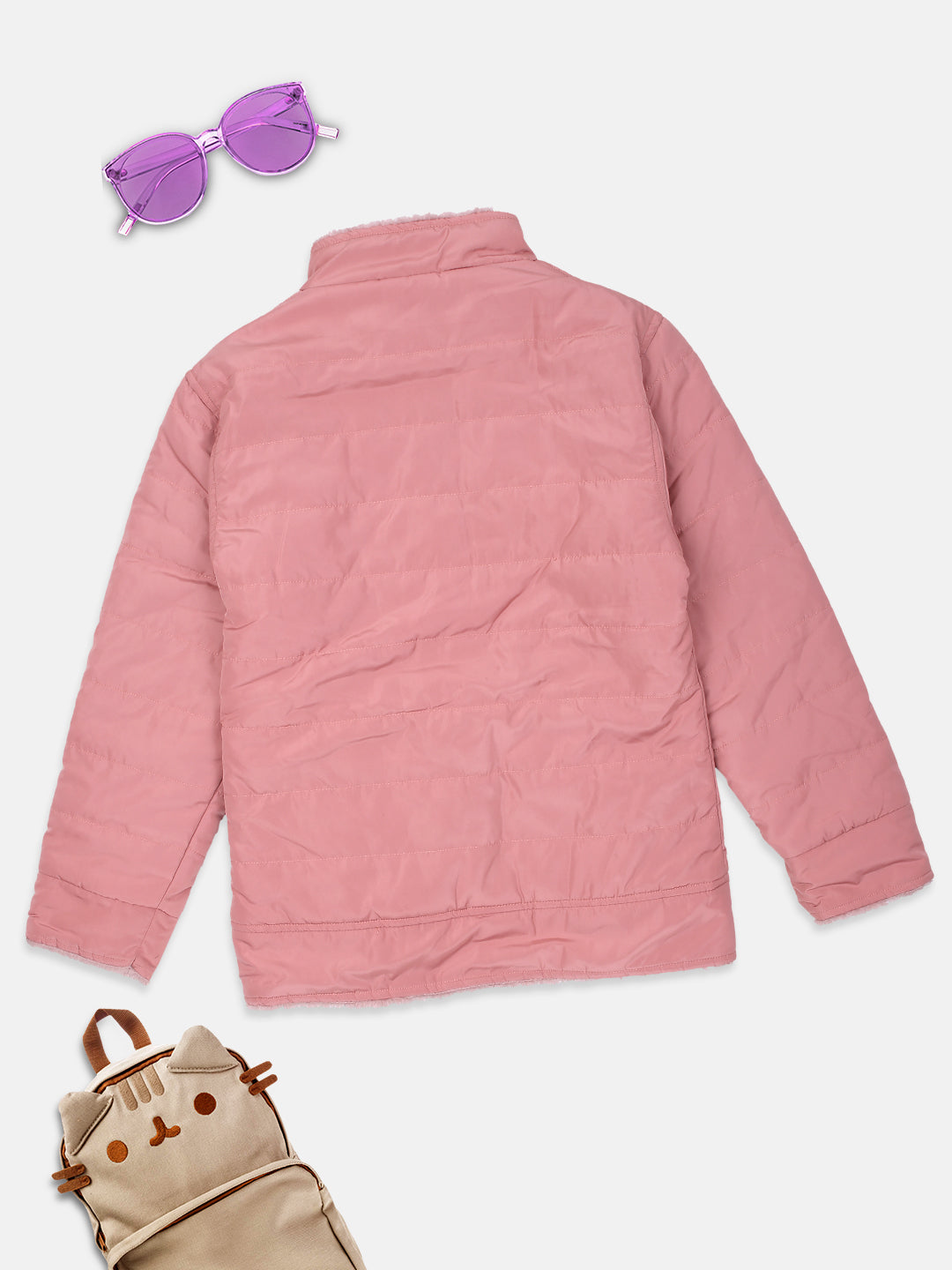 Nins Moda Girls Light weight Solid Full Sleeve Jacket-Peach