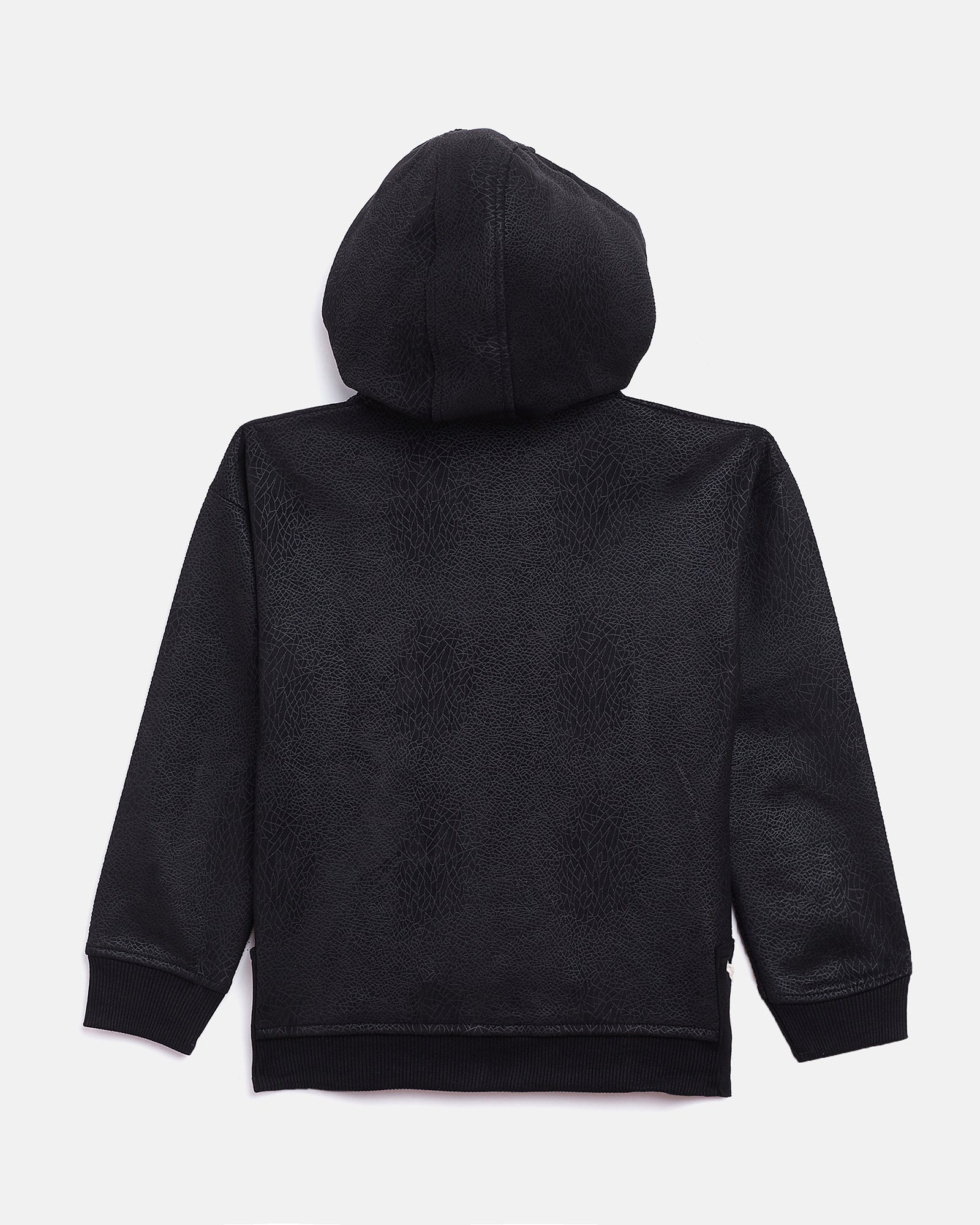 ZIAMA Girls Solid Leather Sweatshirt Hoodie with zip-BLACK