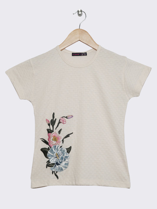 Pampolina Girls Floral Printed Top -Off White