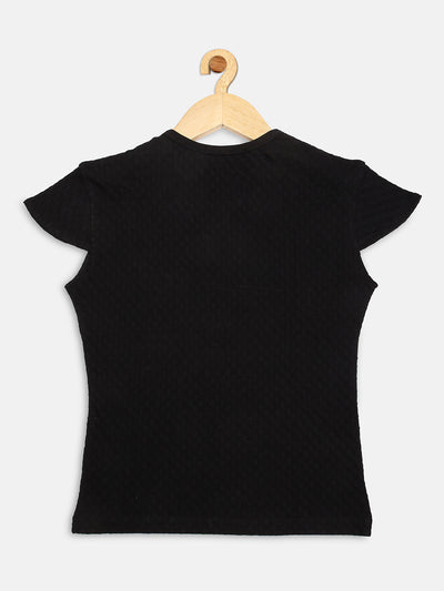 Pampolina Girls Solid Top With Puffed Sleeve -Black