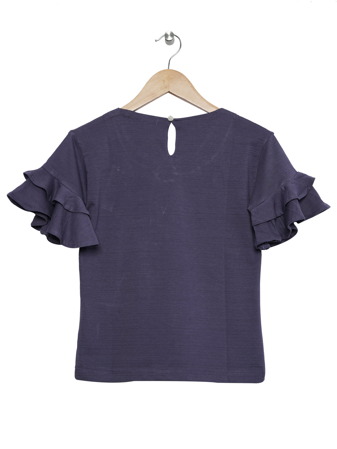 Pampolina Girls Solid Top With Puffed Sleeve -Dark Grey