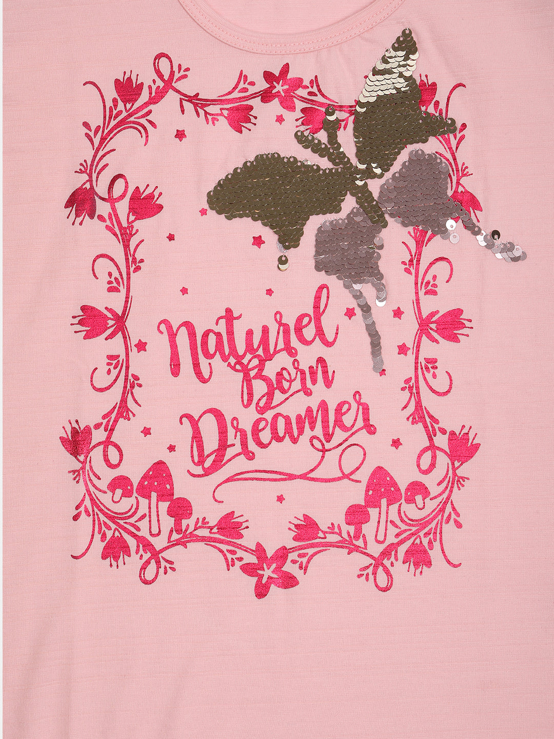 Pampolina Girls Stylish Embellished Printed Top-Pink
