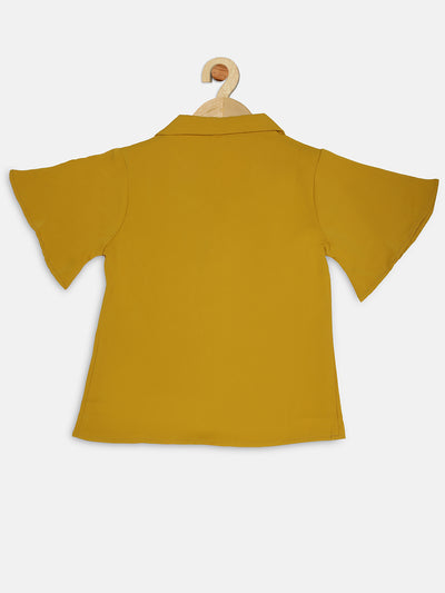Pampolina Girls Solid Half Sleeve Textile  Top-Mustard