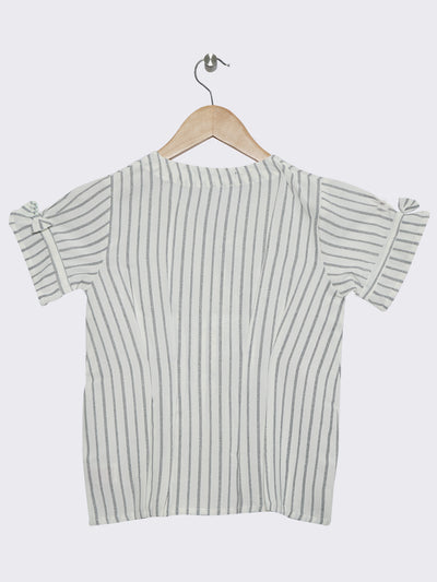 Pampolina Girls Half Selleve Striped Top-Off White