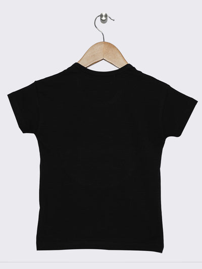 Pampolina Girls Printed Round Neck Top- Black