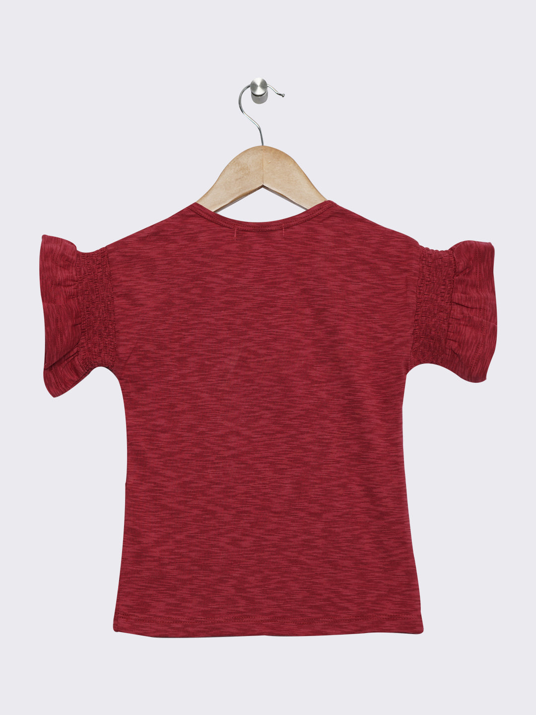 Pampolina Girls Half Sleeve Printed Top With Puffed Sleeve-Rust