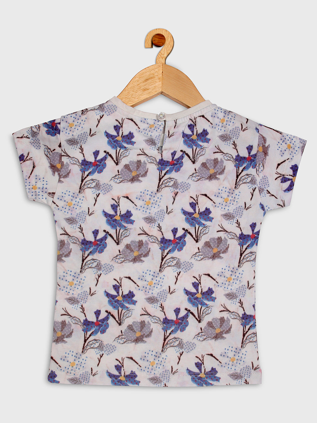 Pampolina  Girls All Over Floral Printed Round Neck Top- White