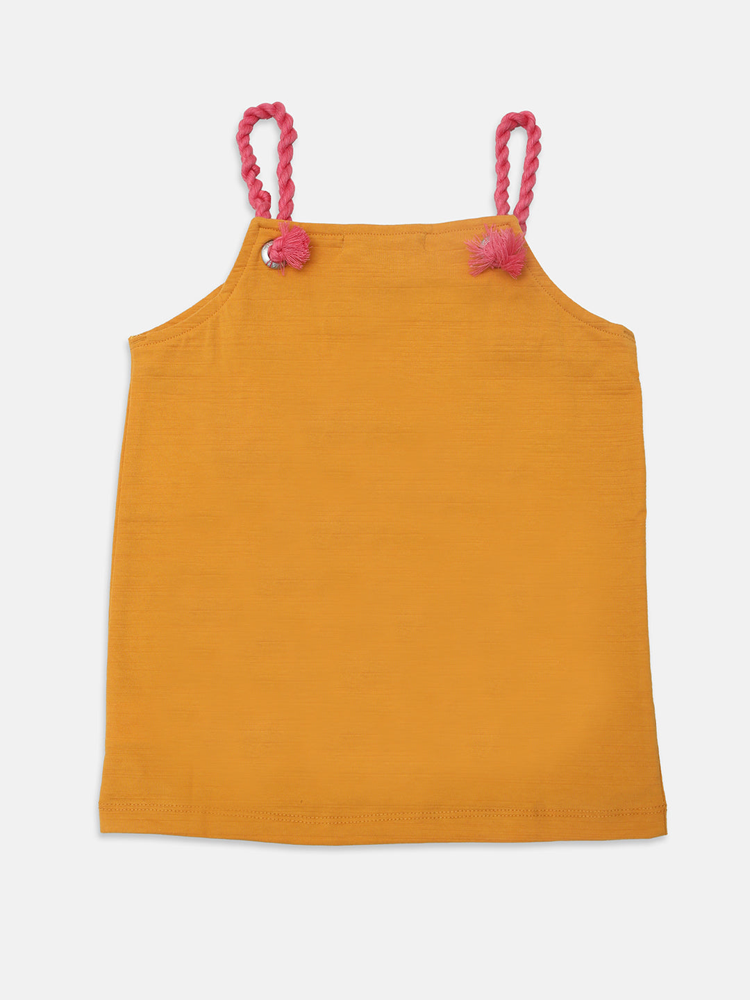 Pampolina  Girls Printed Top With Cold Shoulder-Mustard