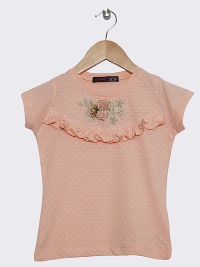 Pampolina Girls Floral Printed Top-Peach