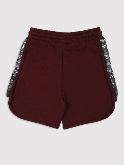 Ziama Girls Stylish Side Sequin Shorts-Wine