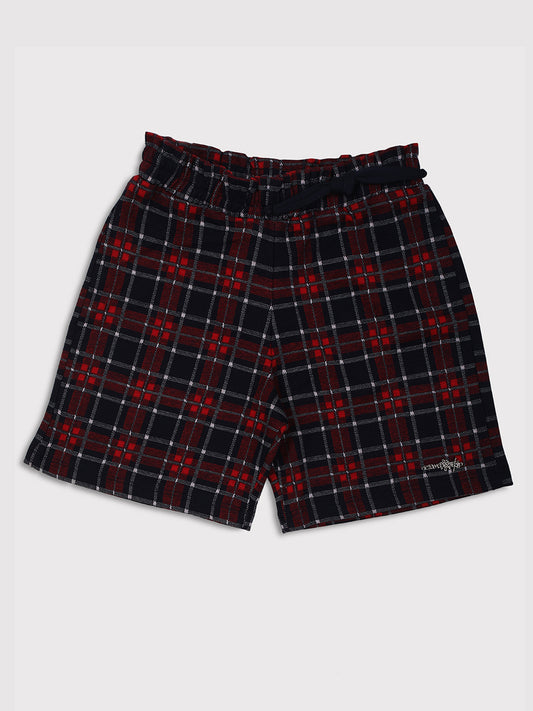 Ziama Girls Stylish Check Printed Shorts-Red