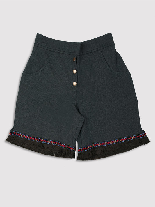 Ziama Girls Stylish Solid Shorts-Olive