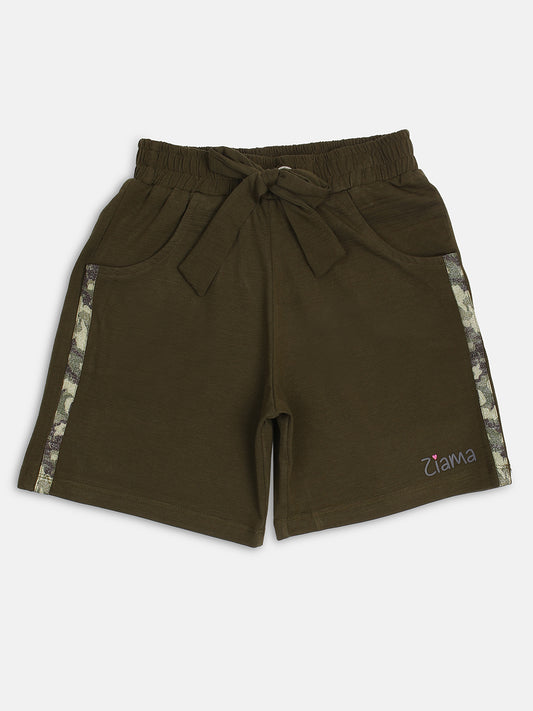 Pampolina Girls Solid Shorts With Drawsting -Olive