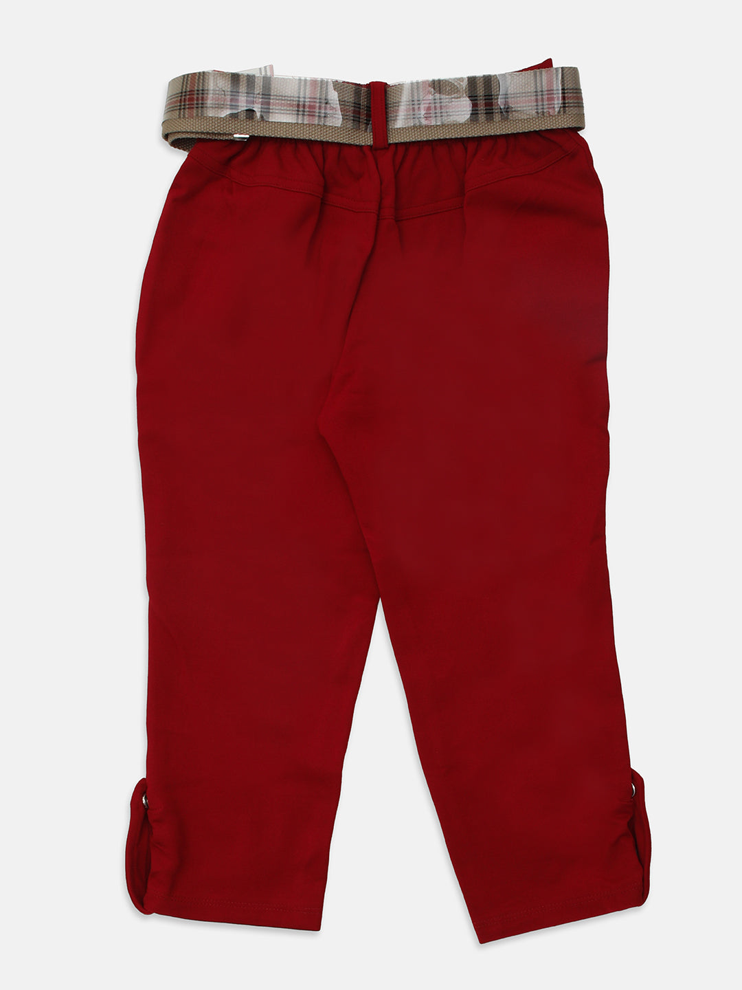 Ziama Girls Stylish Solid Capri With Belt- Red