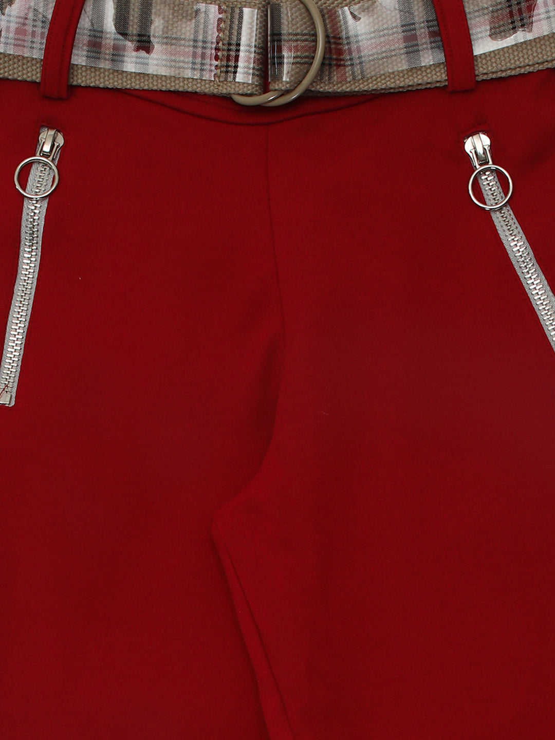 Ziama Girls Stylish Solid Capri With Belt- Red