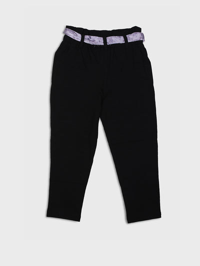 ZiamaGirls Solid Stylish Capri With Belt-Black