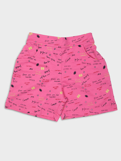 Nins Moda Girls Printed Shorts-Pink