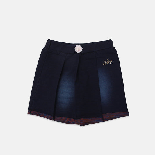 Nins Moda Girls Solid Stylish Shorts- Indigo Blue