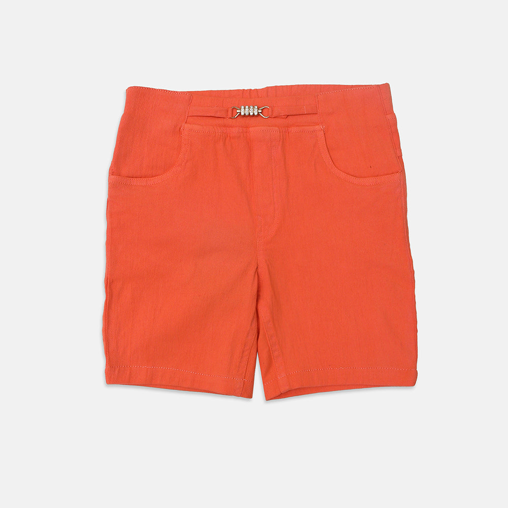 Nins Moda Girls Solid Stylish Shorts- Peach