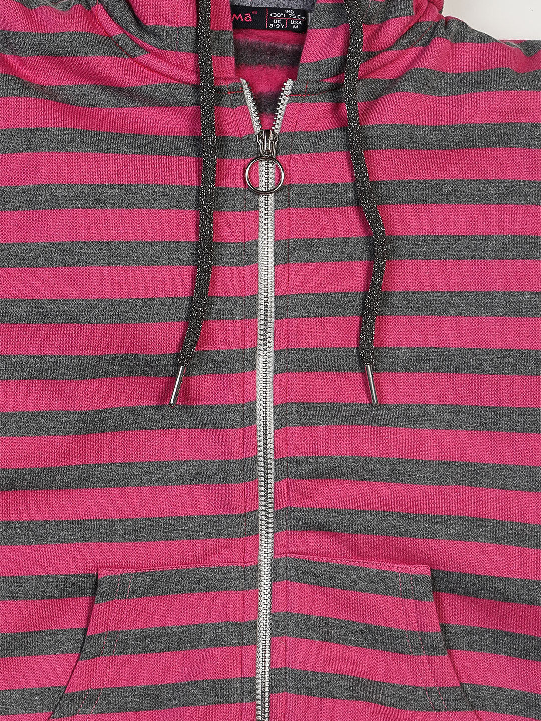Pampolina Girls Striped Full Sleeve With Hoddie & Zipper  Sweatshirt-Rani