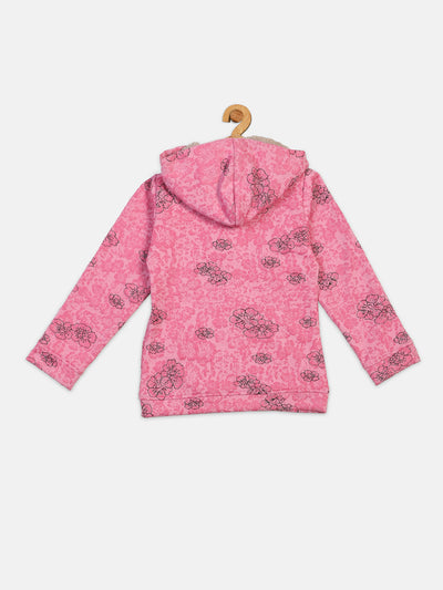ZIAMA Girls Floral Printed Sweatshirt with Hoodie and Zip-Pink
