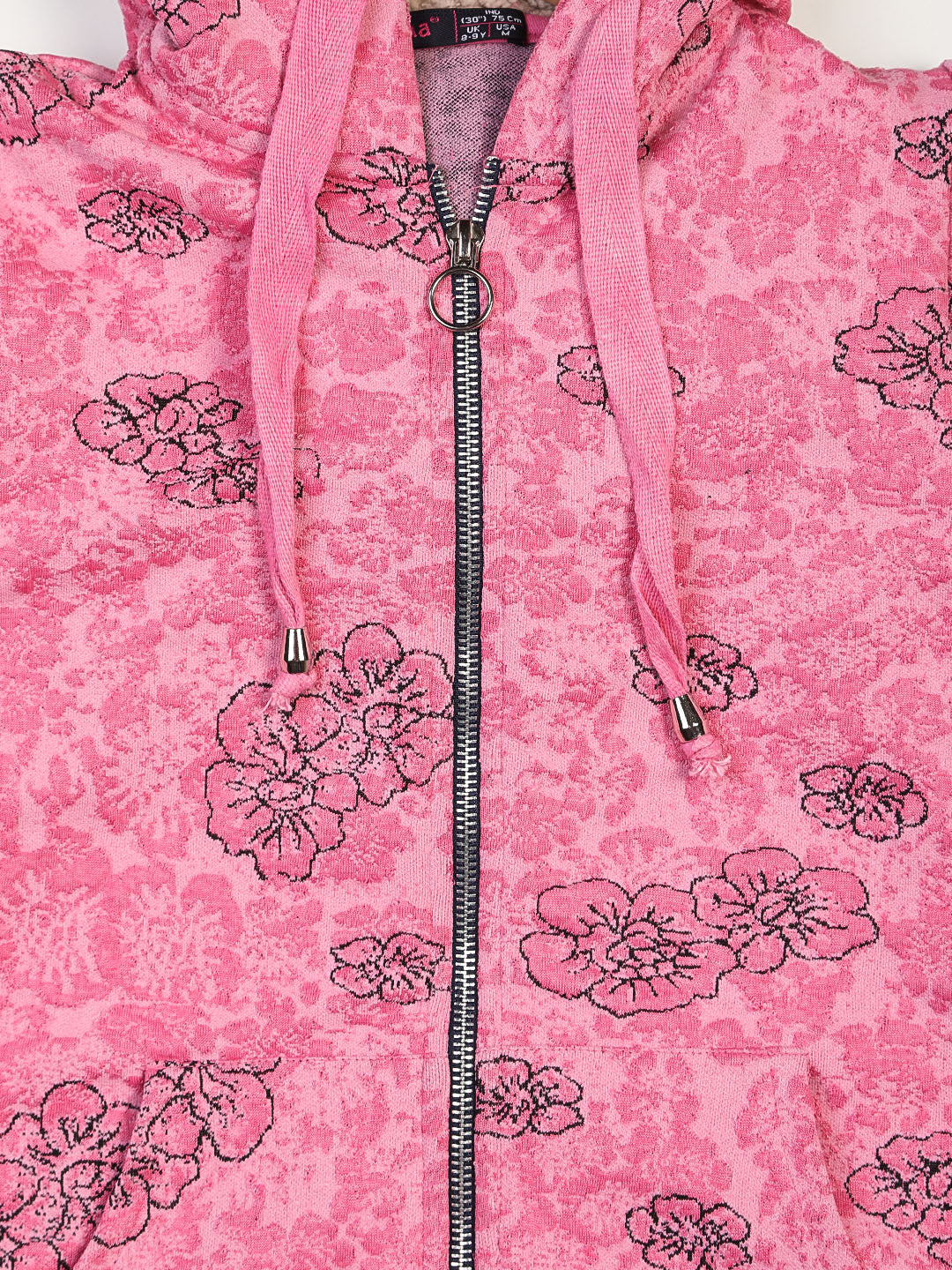 ZIAMA Girls Floral Printed Sweatshirt with Hoodie and Zip-Pink