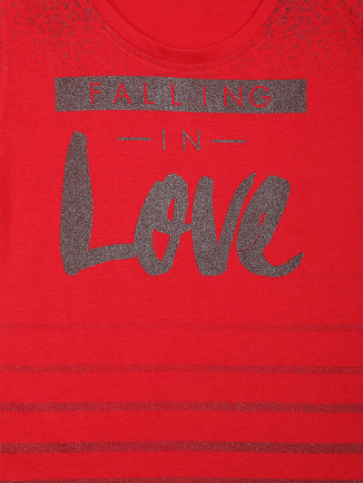 Nins Moda Half Sleeves Love Print Detailing Top - Red