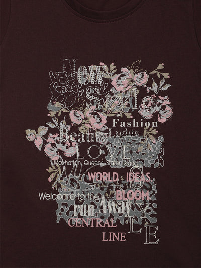 Nins Moda Half Sleeves Floral Print Top - WINE